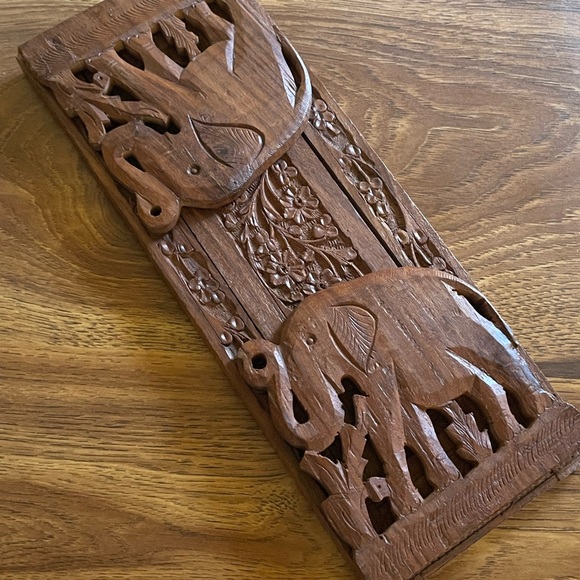 Vintage Carved Sliding Bookends Elephants Adjustable Bohemian - Picture 12 of 12